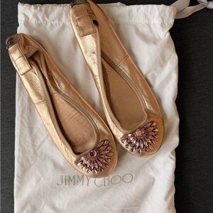 Jimmy Choo Metallic Rose Gold Jeweled Ballet Flats